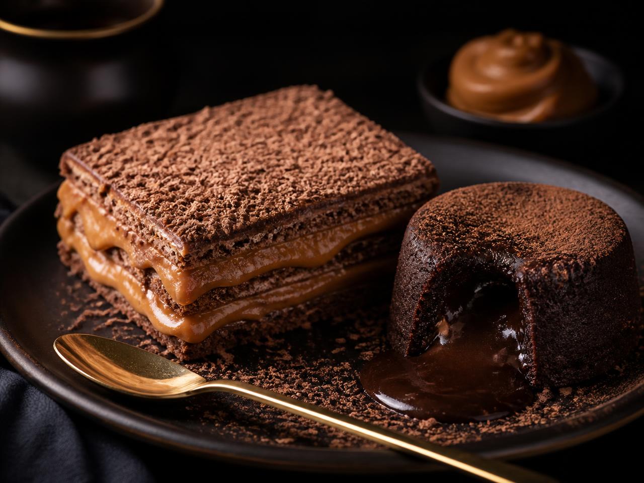 Chocotorta y coulant de chocolate